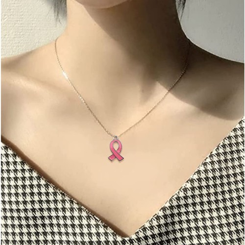 50 Pcs Pink Ribbon Pendants Breast Cancer Awareness Charms Alloy Awareness Pi... - Picture 4 of 7