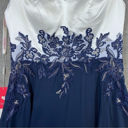 JJ's House Neu mit Etikett Satin Chiffon festliches Kleid Größe L blau weiß Brautmutter - Bild 3 von 16