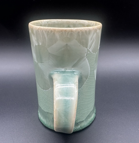 Vintage Art Pottery Green Crystalline Glaze Coffee Mug Tea Cup Signed 4.25" - Picture 3 of 9