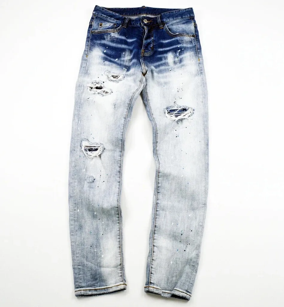 $595 Designer DSQUARED2 Men's Rare Distress Stone Wash Two Tone Denim Jeans  29