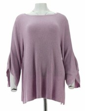 H Halston Boatneck 3/4 Slv Pullover Slv Hthr Wisteria S NEW A303193