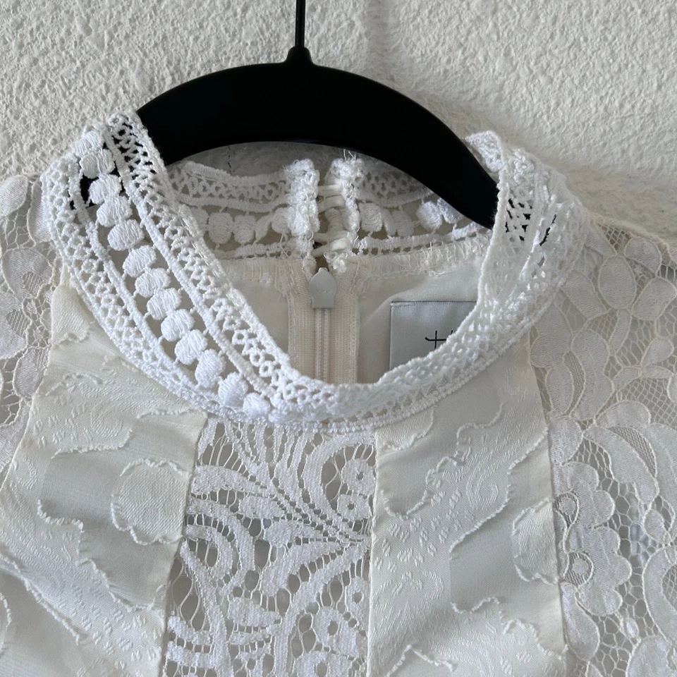 Vestido HD in Paris Floral Encaje Pequeño Manga Larga Línea A Blanco Cremoso Coqueta Foto 4 de 4