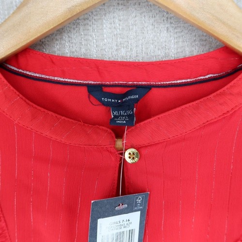 Tommy Hilfiger Dress Fit Flare Ruffle Pleated Key Hole Formal Lined Red XL 16 - Picture 9 of 12