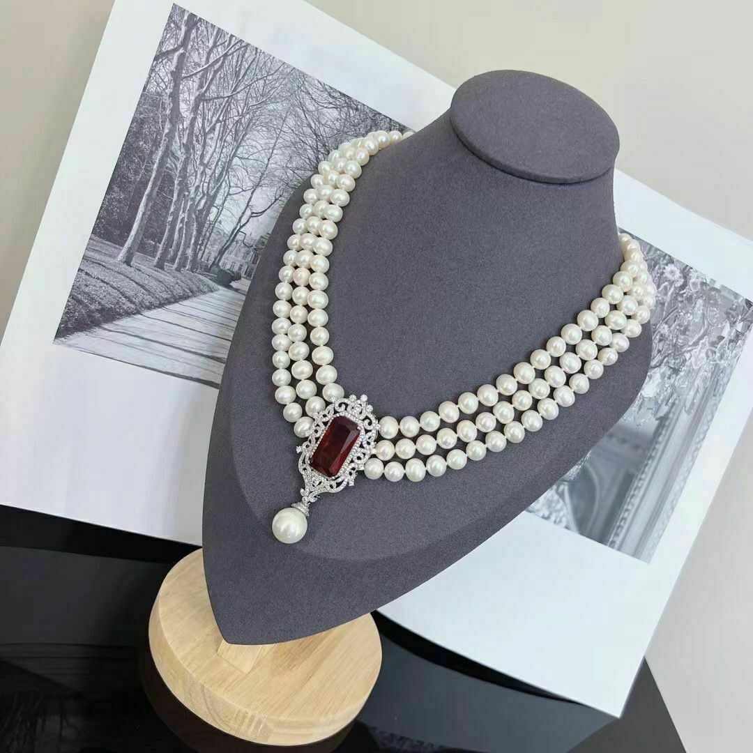 4 strands 8-10.5mm south sea white pearl necklace 18
