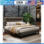 Queen Bed Frame with Adjustable Headboard Fabric Upholstered and Wooden Slat
