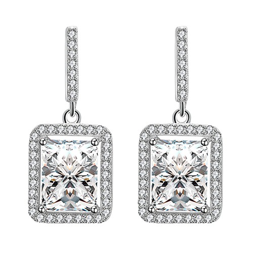 Dorian Drop Dangle Halo Emerald Cz Sterling Silver Womens Ginger Lyne Collection - Picture 4 of 5