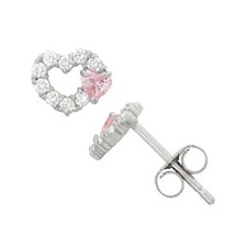 0.50Ct Heart Cut Pink CZ Love Baby Girls Studs Earrings 925 Sterling Silver