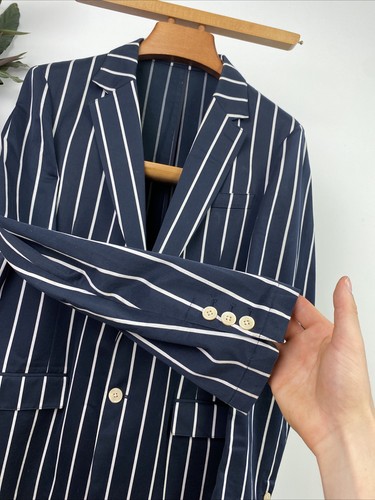 CROMBIE (42R) Stripe Boating Rowing Henley Regatta Cricket Blazer Unlined Jacket - Picture 6 of 17