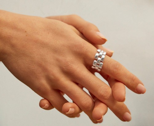 Monica Vinader Sterling Silver Heirloom Chain Ring, SMALL ( I-L)