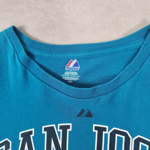 Majestic Talla 2XL San Jose Sharks Manga Larga Jersey Camisa 100% Algodón Camiseta - Imagen 3 de 11