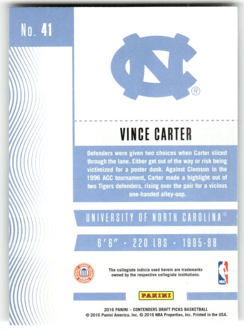 Vince Carter - 2016 Panini Contenders Draft Picks Basketball - North Carolina