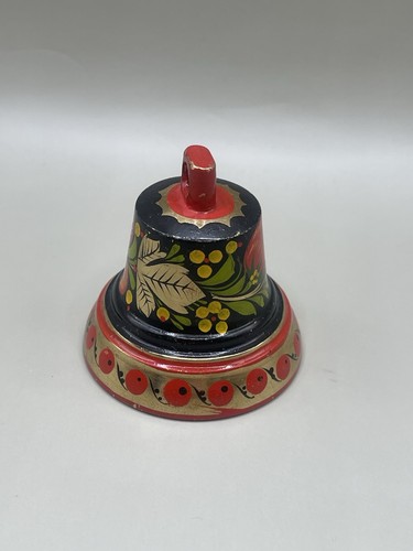 Vintage Hand Painted Ukrainian/Russian Metal Decor Floral Strawberries 2” Bell - Picture 3 of 6