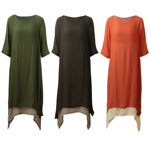 Women Vintage Dress Split Irregular Hem Casual Loose Boho Long Maxi Dresses ELYN - Picture 17 of 17