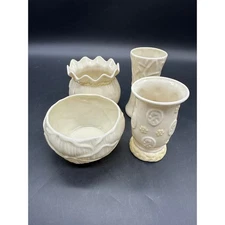 Belleek Ireland Ceramic Set of 4 Small Planters Vases Cream