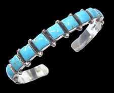 Eric Delgarito Navajo Running Bear Kingman Turquoise Row Sterling Cuff Bracelet