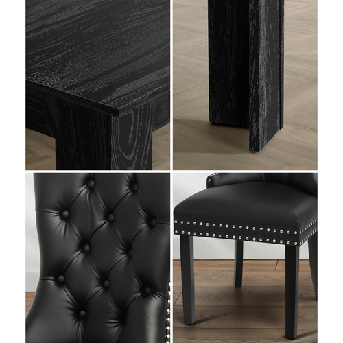 Oikiture 160cm Extendable Dining Table with 4PCS Dining Chairs PU Leather Black - Picture 4 of 10