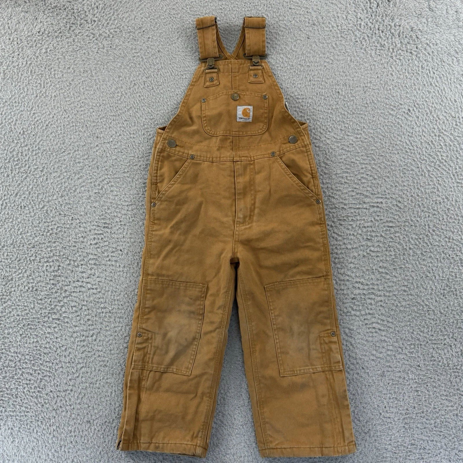 Vintage Carhartt Bib Overalls Boys 4T Brown Duck Canvas Double Knee Workwear
