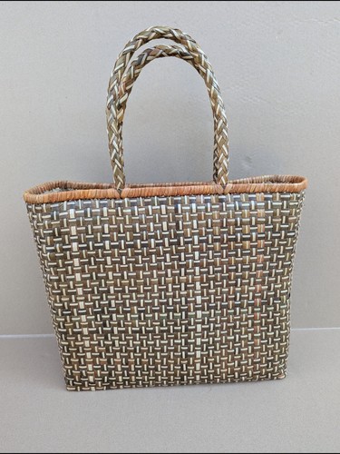 Vintage Handwoven Wicker Basket Tote Bag Woven Straw Rattan Market Shopper Tote