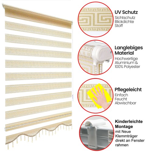 Doppelrollo ohne Bohren Klemmfix Rollo Fensterrollo Medusa Kariert Glitzereffekt - Bild 32 von 37