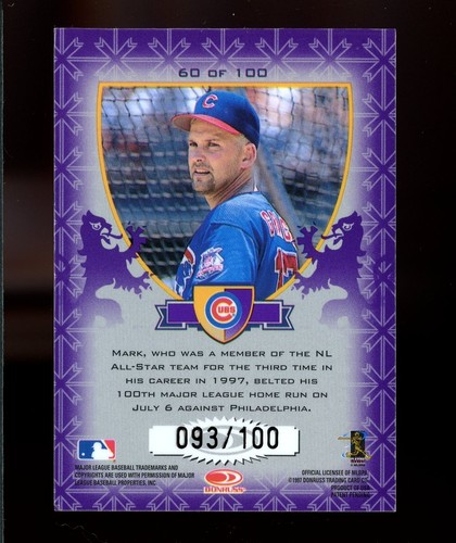 1998 Donruss Crusade Mark Grace #60 Purple /100 - Picture 2 of 2