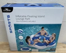 Crane Sports Inflatable Floating Island Lounge Raft 75”x 70” 3 Backrests Seats