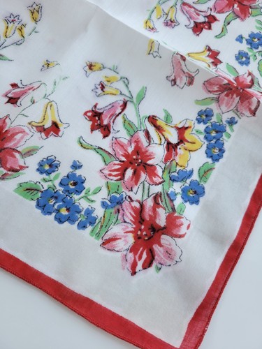Vintage Damen Taschentuch rot geblümt