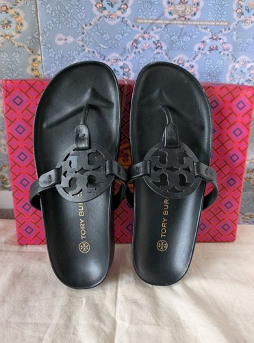 Tory Burch Miller Cloud Zehenstegsandalen perfekt schwarz & schwarz Größe 8