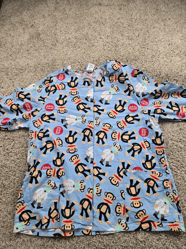 Vintage Paul Frank Scrub Jacket XL Adults Snap Front Over Shirt Julius & Friends - Image 3 of 4