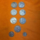 Lot of 7 Franklin Half Dollars 90% Silver 1951-1961 Circ 50 c + Quarter + Dime L