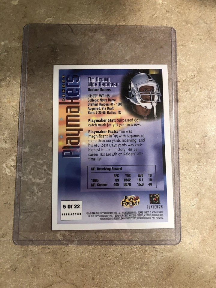1996 Topps Finest - Tim Brown Pro Bowl Playmakers Jumbo Gold Refractor ¡No 5! Foto 2 de 2
