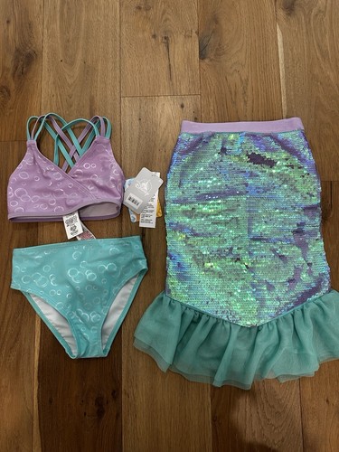 Disney Store Ariel Swimsuit w Tail Cover Up Sequin Costume Swimwear NEW size 5/6 - Picture 2 of 5