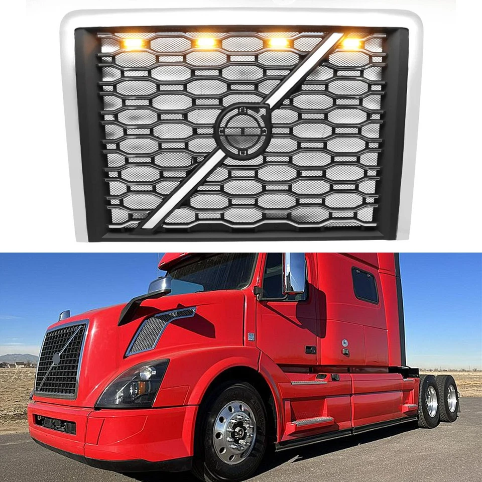 For Volvo VNL 2018-2022 Front Chrome Grille Grill W/Light W/BugScreen 84724159 - Imagem 3 de 4