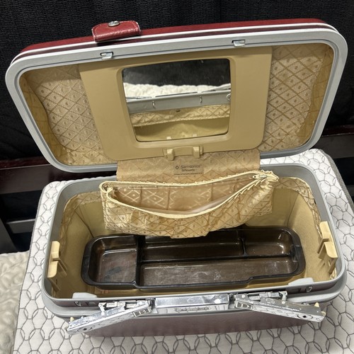 Vintage Samsonite Burgundy Cosmetic Train Case Carry-on Luggage Tray Mirror - Picture 5 of 9