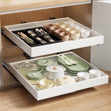 2 Pack Pull Out Cabinet Organizer Expandable, 21"Deep Slide Out Drawer for Ca...
