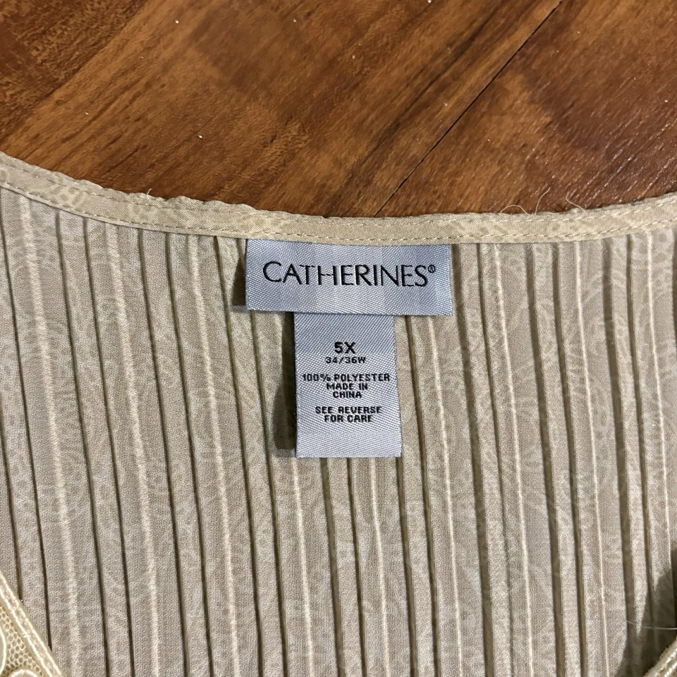 Blusa túnica BOHO Catherines Top 5X beige marrón acordeón aleteo manga campana Foto 3 de 4