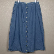 90s Rebecca Malone scalloped detail chambray maxi skirt-M