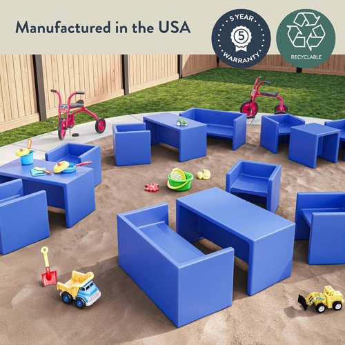 Children's Factory Cube Chairs, Set-4, Woodland Chair, Fern/Sky/Almond/Blue - Picture 3 of 9