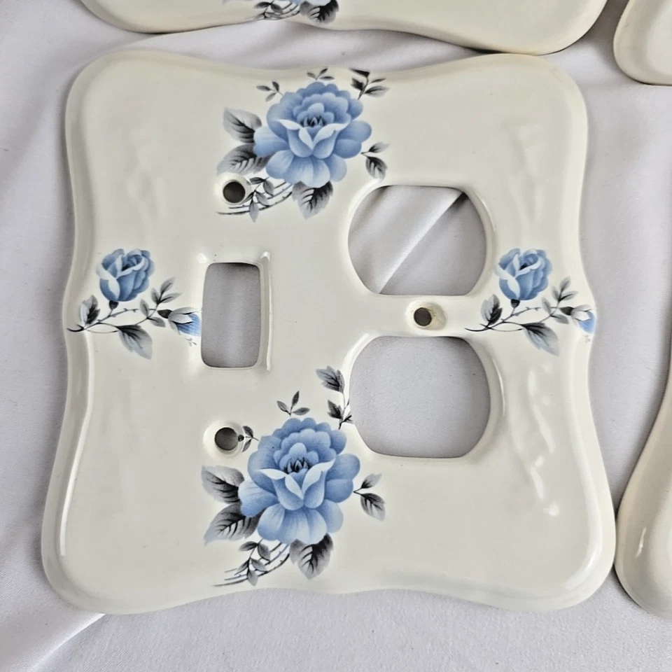 4件套ATHENA美国瓷白色蓝色花卉插座盖奶小屋 — 第 4/4 张图片