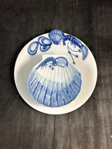 Artland Seafood Ocean Blue Group of Dinner Plate and Individual Salad Bowl - Picture 2 of 11