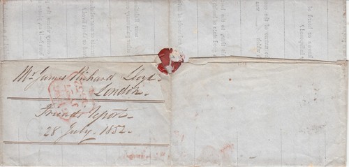 QV Postal history, Insurance Document, Cornhill handstamp, 1d red imperf, 1852 - Picture 2 of 4