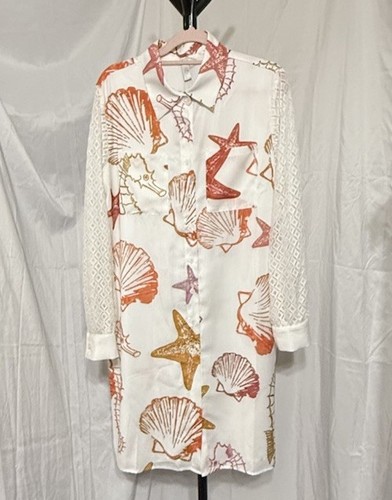 NWT Nora Cora Shirt Dress Cover Up Seahorse Ocean Beach Print Women’s Medium - Picture 4 of 12