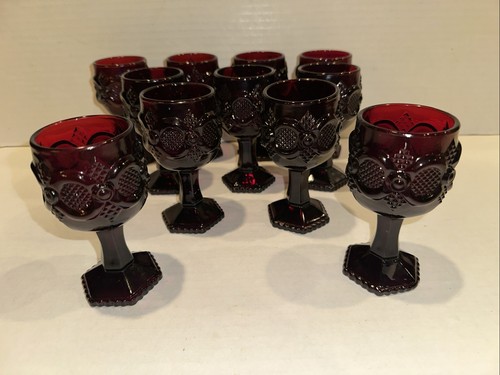 11 Vintage AVON 1876 Cape Cod Ruby Red Stem 4-5/8” Goblets Miniature 3 Oz