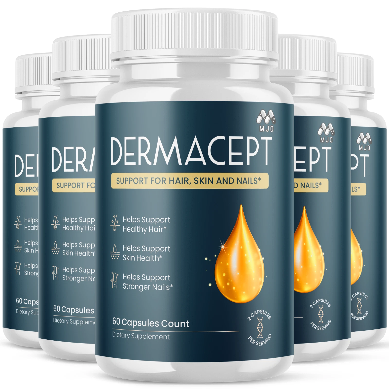 Multiple DermaCept supplement bottles