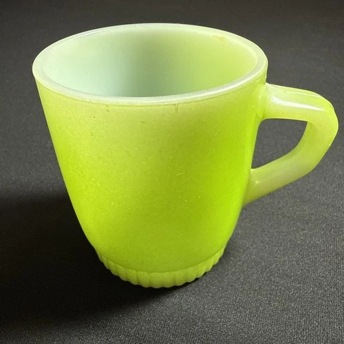 Vintage Anchor Hocking Fire-King Green Milk Glass Coffee Mug USA - Retro Kitchen