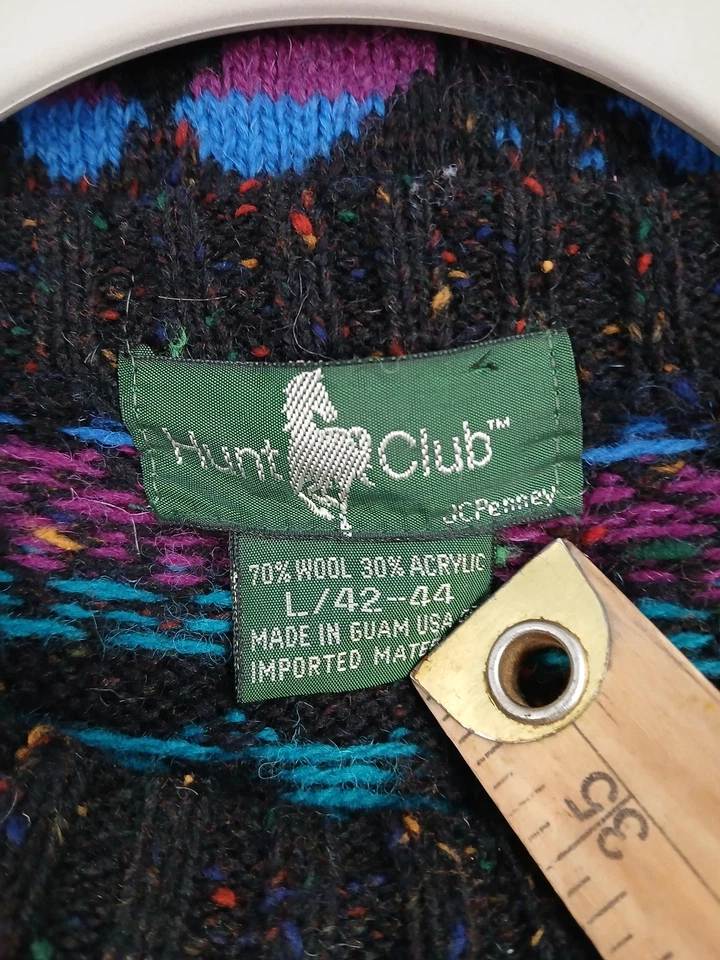 Suéter DE COLECCIÓN Hunt Club Para Hombres Grande Negro Mezcla de Lana Cuello Redondo Hecho en EE. UU. 90s Foto 2 de 4