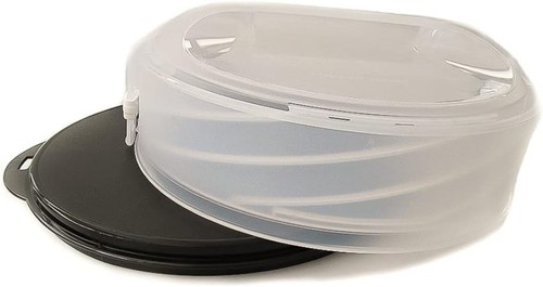 Stylish Twist Lock Cake Container - Dishwasher Safe Black Carrier, Round 12.4 in - Picture 3 of 4
