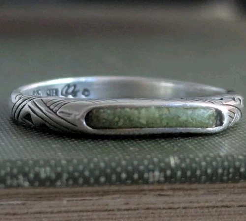 Carolyn Pollack Relios Vtg Silver Crushed Jade Stackable Etched Ring 8.25 Art