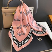 100 Silk Scarf Women Fashion Pink Zebra Kerchief Headscarf Tied Bandana 68 68cm