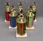 set of 6 STAR trophy award white base mixed color columns wavy magic