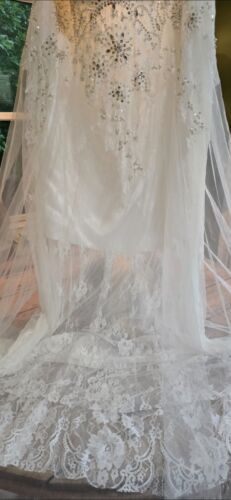 Never worn white wedding size XL lace sequins satin - Picture 3 of 12